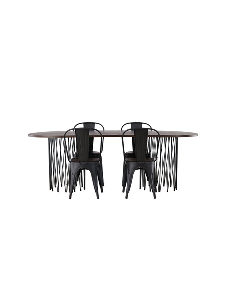 Matgrupp Stone med Tempe matstolar, 220 × 100 cm