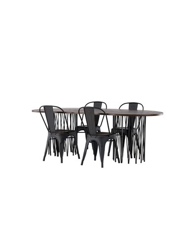 Matgrupp Stone med Tempe matstolar, 220 × 100 cm