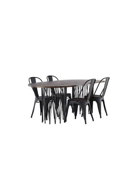 Matgrupp Stone med Tempe matstolar, 220 × 100 cm