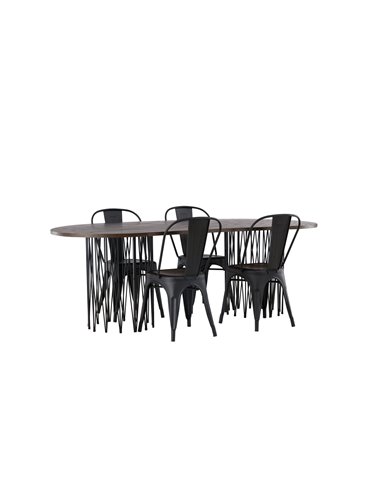 Matgrupp Stone med Tempe matstolar, 220 × 100 cm