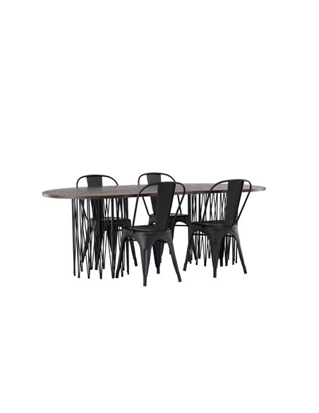 Matgrupp Stone med Tempe matstolar, 220 × 100 cm