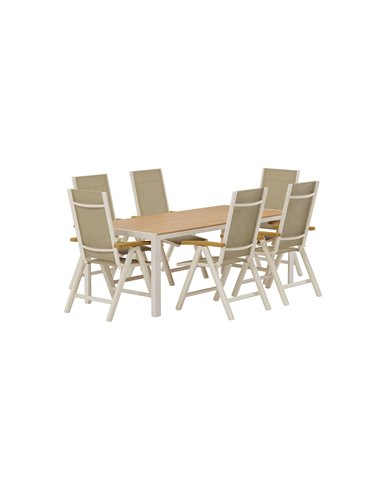 Matgrupp Break med Panama matstolar, 205 × 90 cm