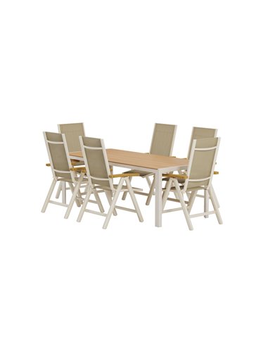 Matgrupp Break med Panama matstolar, 205 × 90 cm