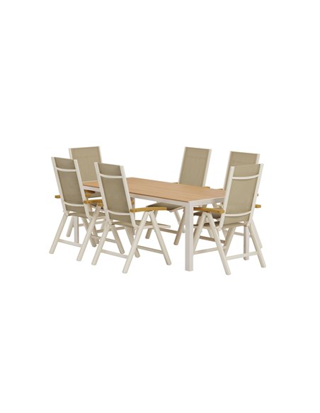 Matgrupp Break med Panama matstolar, 205 × 90 cm