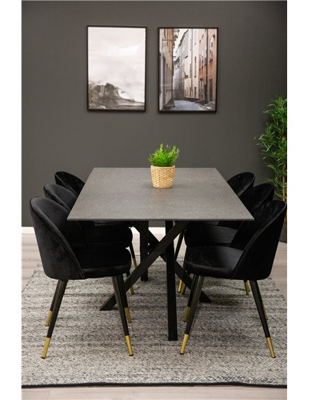 Matgrupp Piazza med Velvet matstolar, 180 × 90 cm