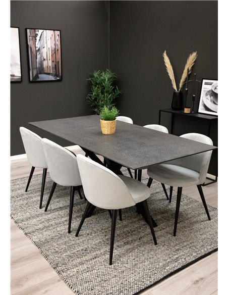 Matgrupp Piazza med Velvet matstolar, 180 × 90 cm