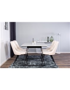 Matgrupp Estelle med Velvet Deluxe matstolar, 140 × 90 cm