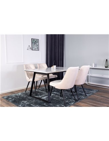Matgrupp Estelle med Velvet Deluxe matstolar, 140 × 90 cm