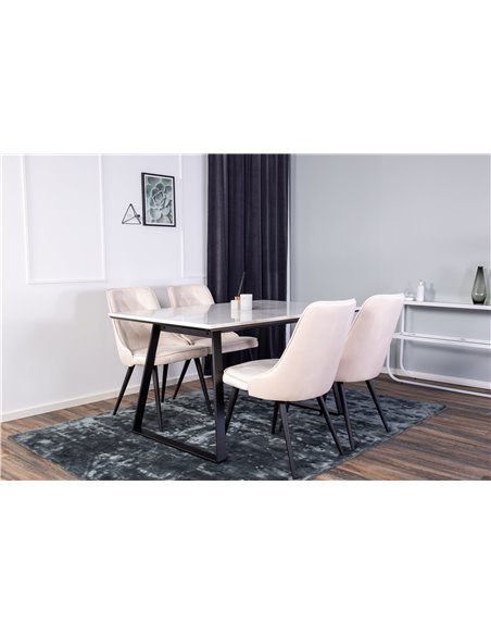 Matgrupp Estelle med Velvet Deluxe matstolar, 140 × 90 cm