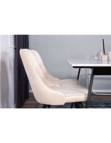 Matgrupp Estelle med Velvet Deluxe matstolar, 140 × 90 cm