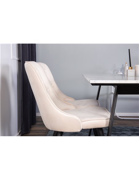 Matgrupp Estelle med Velvet Deluxe matstolar, 140 × 90 cm