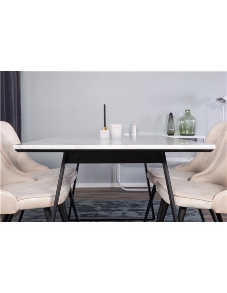 Matgrupp Estelle med Velvet Deluxe matstolar, 140 × 90 cm
