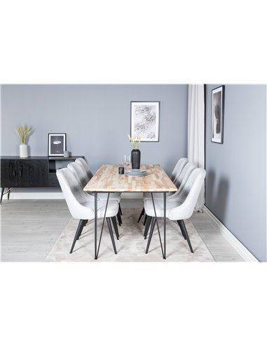 Matgrupp Bali med Velvet Deluxe matstolar, 200 × 90 cm
