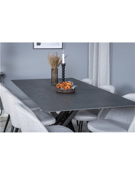 Matgrupp Piazza med Velvet matstolar, 180 × 90 cm