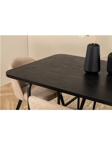 Matgrupp Uno med Velvet matstolar, 200 × 90 cm