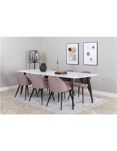 Matgrupp Polar med Velvet matstolar, 240 × 100 cm