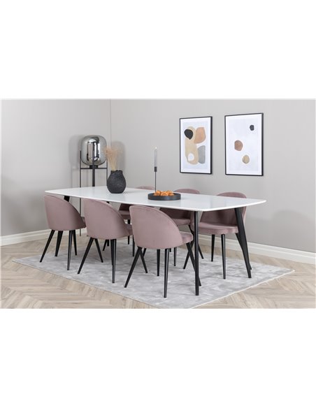 Matgrupp Polar med Velvet matstolar, 240 × 100 cm