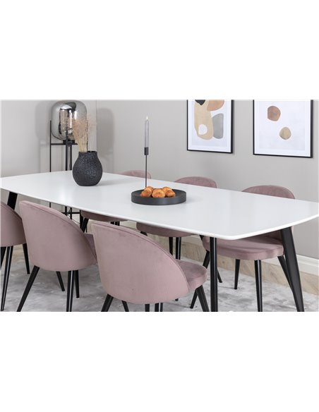 Matgrupp Polar med Velvet matstolar, 240 × 100 cm