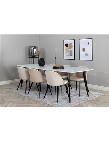 Matgrupp Polar med Velvet matstolar, 240 × 100 cm