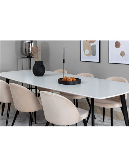 Matgrupp Polar med Velvet matstolar, 240 × 100 cm