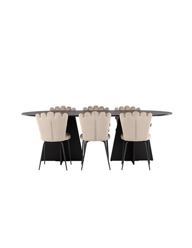 Matgrupp Bootcut med Limhamn matstolar, 230 × 115 cm