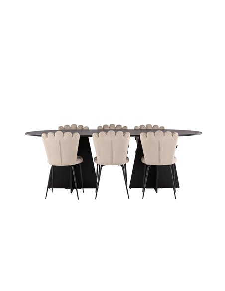 Matgrupp Bootcut med Limhamn matstolar, 230 × 115 cm