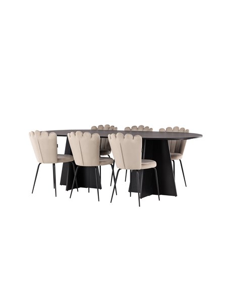Matgrupp Bootcut med Limhamn matstolar, 230 × 115 cm