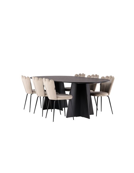 Matgrupp Bootcut med Limhamn matstolar, 230 × 115 cm