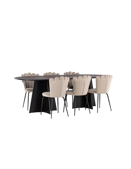 Matgrupp Bootcut med Limhamn matstolar, 230 × 115 cm
