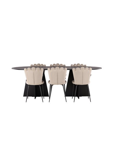 Matgrupp Bootcut med Limhamn matstolar, 230 × 115 cm