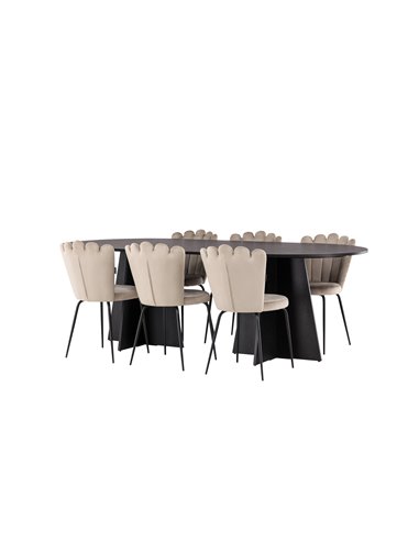 Matgrupp Bootcut med Limhamn matstolar, 230 × 115 cm