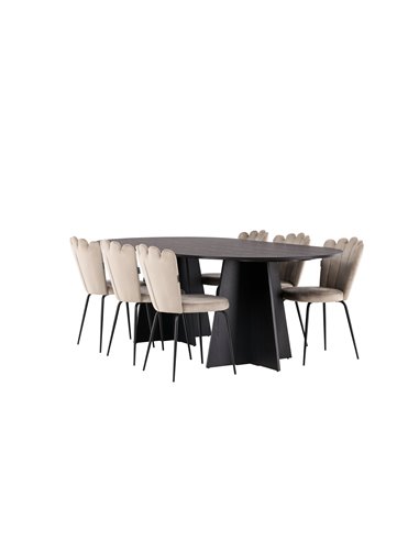 Matgrupp Bootcut med Limhamn matstolar, 230 × 115 cm