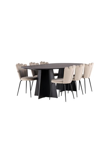 Matgrupp Bootcut med Limhamn matstolar, 230 × 115 cm