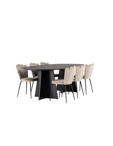 Matgrupp Bootcut med Limhamn matstolar, 230 × 115 cm