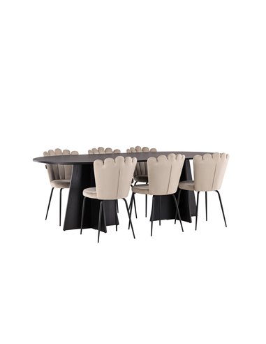 Matgrupp Bootcut med Limhamn matstolar, 230 × 115 cm