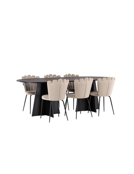 Matgrupp Bootcut med Limhamn matstolar, 230 × 115 cm