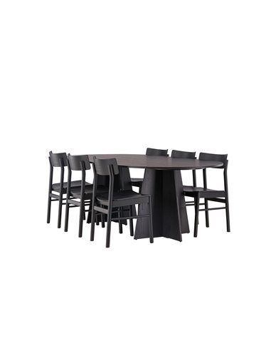 Matgrupp Bootcut med Montros matstolar, 230 × 115 cm
