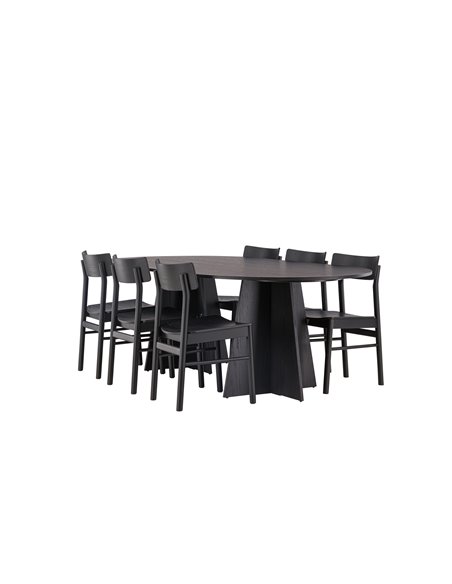 Matgrupp Bootcut med Montros matstolar, 230 × 115 cm