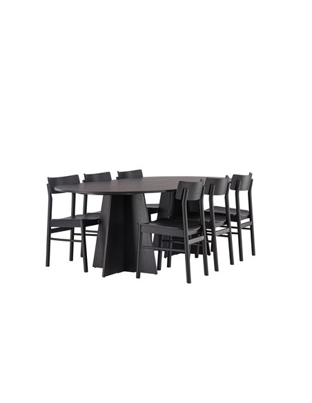 Matgrupp Bootcut med Montros matstolar, 230 × 115 cm