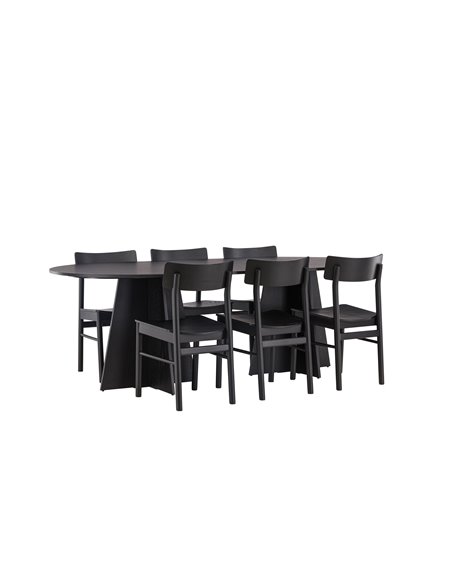 Matgrupp Bootcut med Montros matstolar, 230 × 115 cm