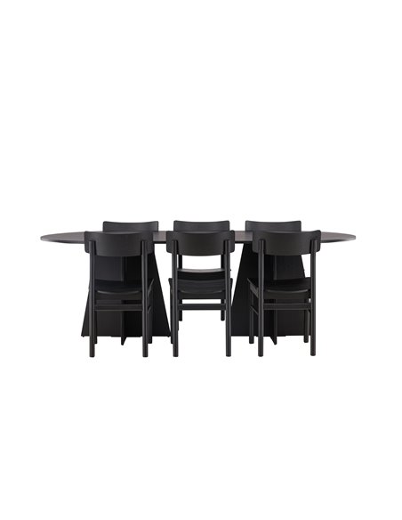 Matgrupp Bootcut med Montros matstolar, 230 × 115 cm