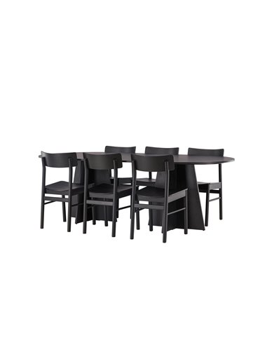 Matgrupp Bootcut med Montros matstolar, 230 × 115 cm