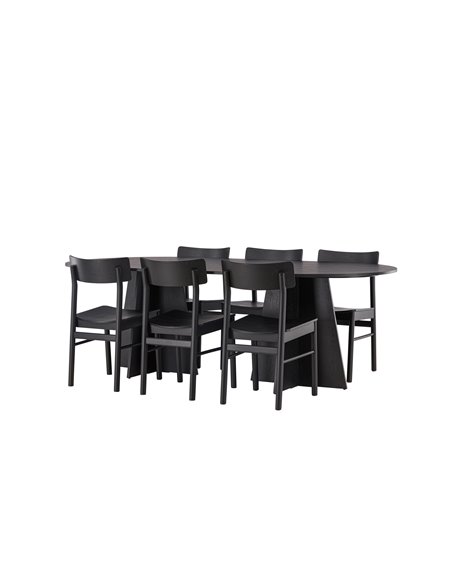 Matgrupp Bootcut med Montros matstolar, 230 × 115 cm