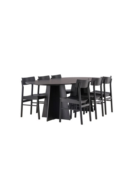 Matgrupp Bootcut med Montros matstolar, 230 × 115 cm