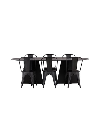 Matgrupp Bootcut med Tempe matstolar, 230 × 115 cm