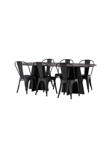 Matgrupp Bootcut med Tempe matstolar, 230 × 115 cm