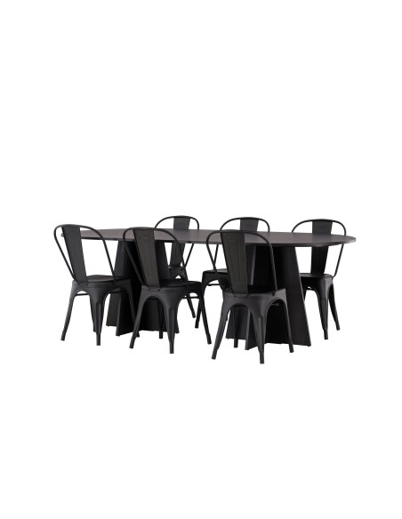 Matgrupp Bootcut med Tempe matstolar, 230 × 115 cm