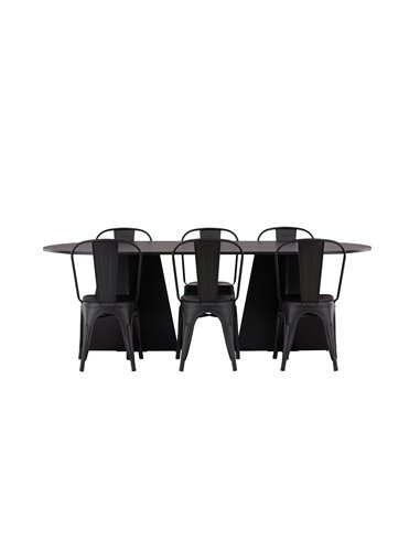 Matgrupp Bootcut med Tempe matstolar, 230 × 115 cm