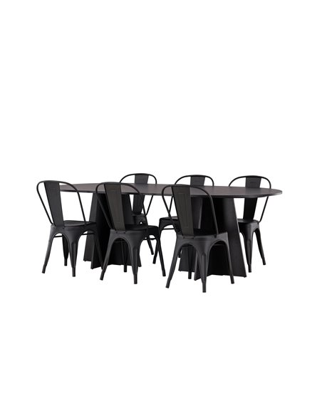 Matgrupp Bootcut med Tempe matstolar, 230 × 115 cm