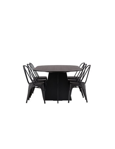 Matgrupp Bootcut med Tempe matstolar, 230 × 115 cm